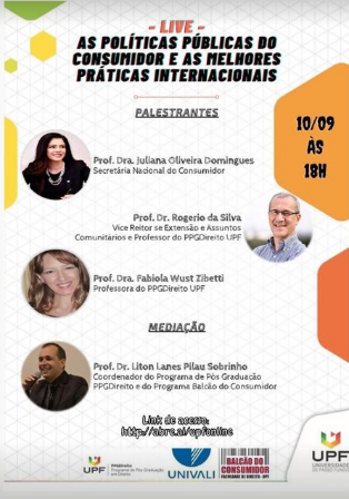 Live: As políticas públicas do consumidor e as melhores práticas internacionais Dia 10 de setembro de 2020