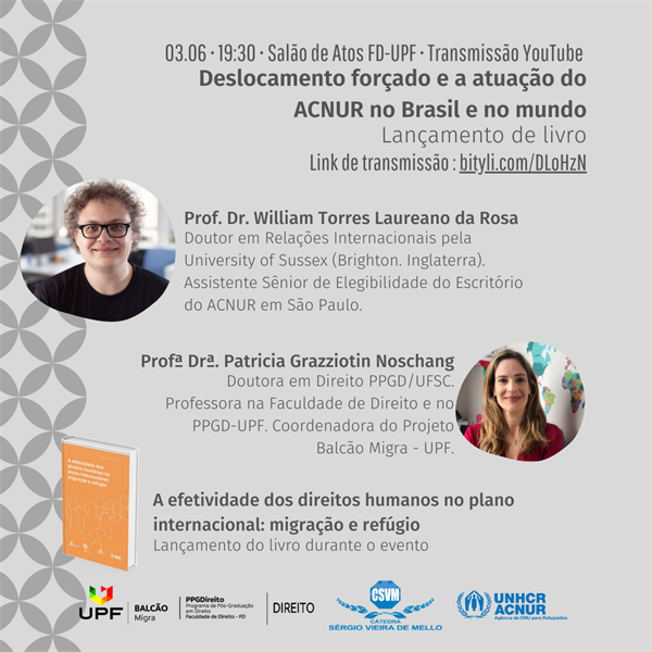 Palestra presencial - Deslocamento forçado e a atuação do ACNUR no Brasil e no mundo Dia 03 de junho de 2022