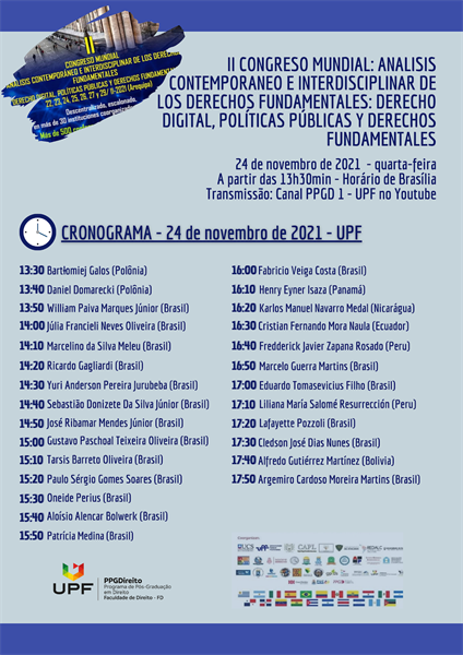 II Congreso Mundial: Análisis Contemporáneo e Interdisciplinar de los Derechos Fundamentales Dia 24 de novembro de 2021