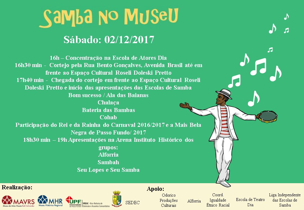 Samba no Museu será neste sábado (2) - UPF | Universidade de Passo Fundo