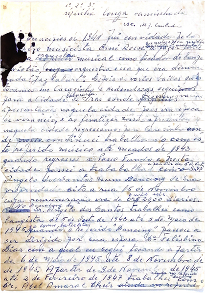 Primeira página da carta autobiográfica escrita por Alfredo Custódio em 1969. Fonte: Arquivo Histórico Regional.