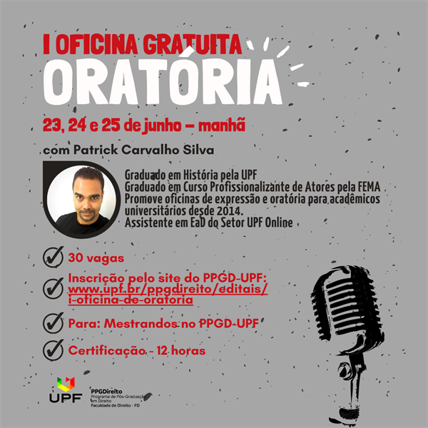 I Oficina Gratuita de Oratória Dias 23, 24 e 25 de junho de 2022