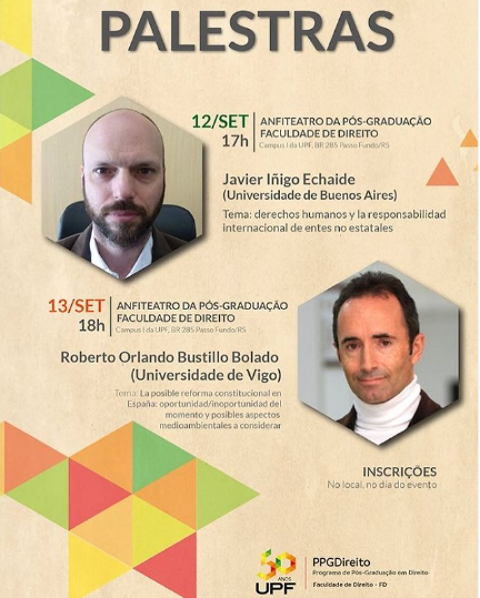 Palestra sobre "Derechos humanos y la responsabilidad internacional de entes no estatales" Dias 12 e 13 de setembro de 2018
