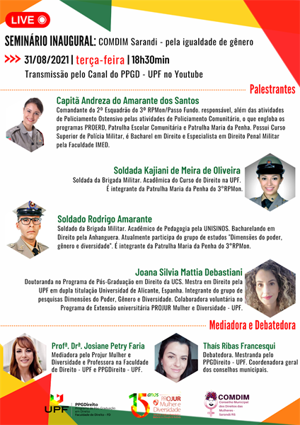 SEMINÁRIO INAUGURAL: COMDIM Sarandi - pela igualdade de gênero Dia 31 de agosto de 2021