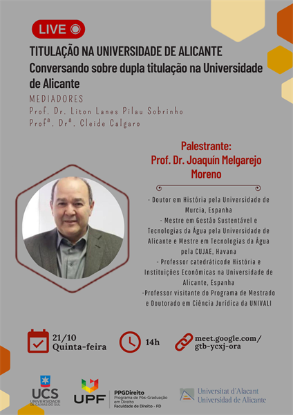 Titulação na Universidade de Alicante - conversando sobre dupla titulação Dia 21 de outubro de 2021